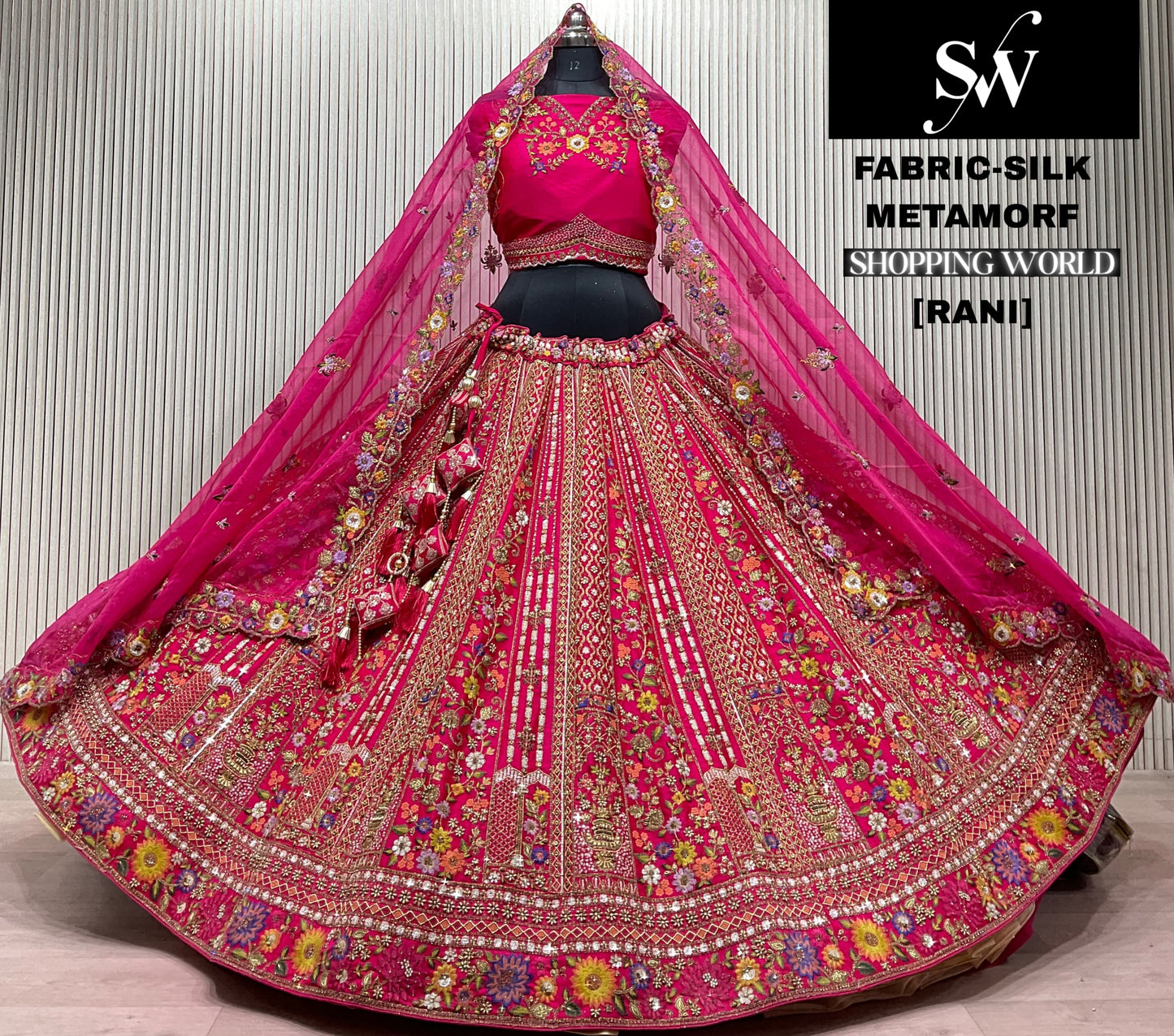 Rani pink Silk bridal lehenga