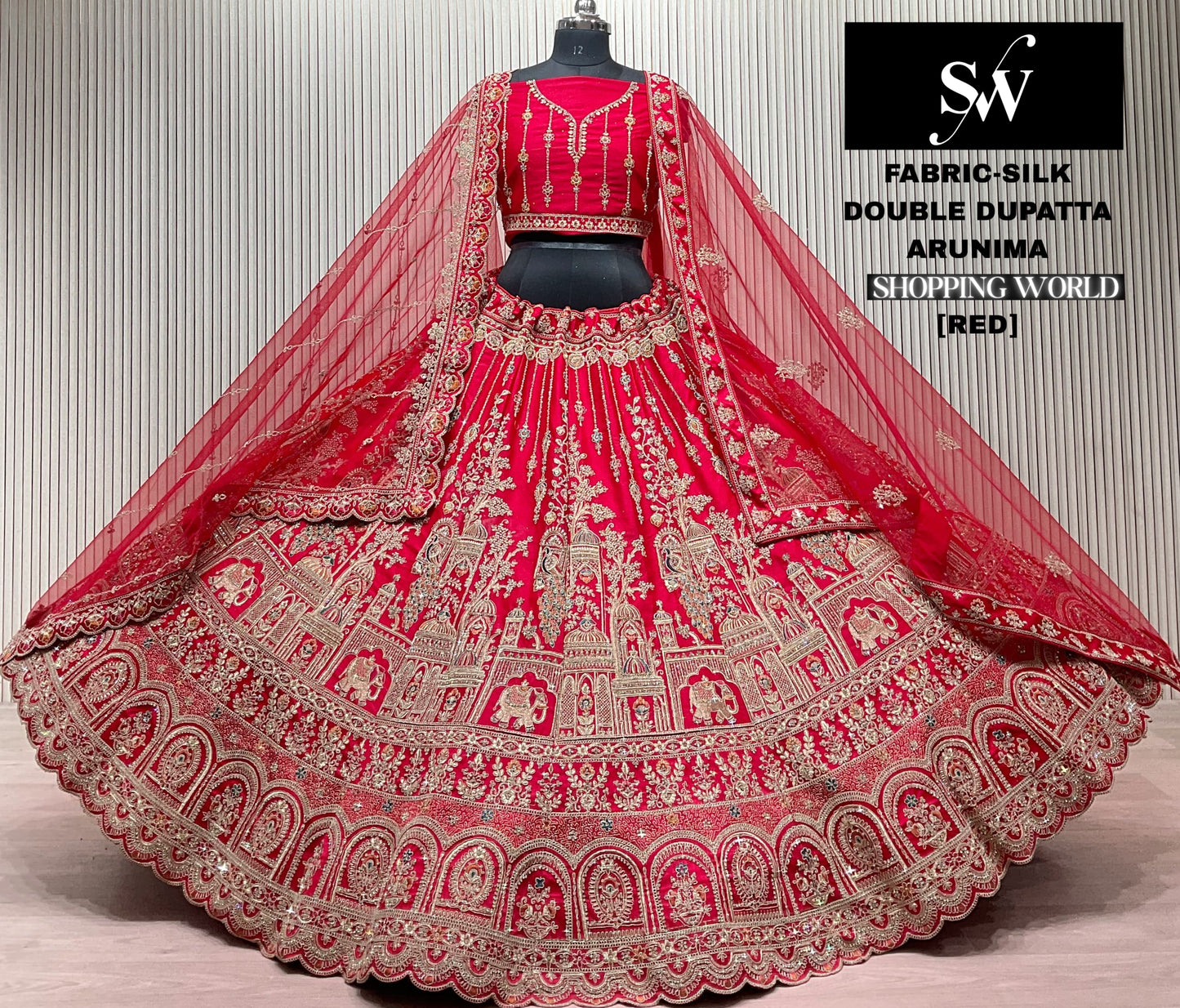 Red Peacock Silk bridal lehenga
