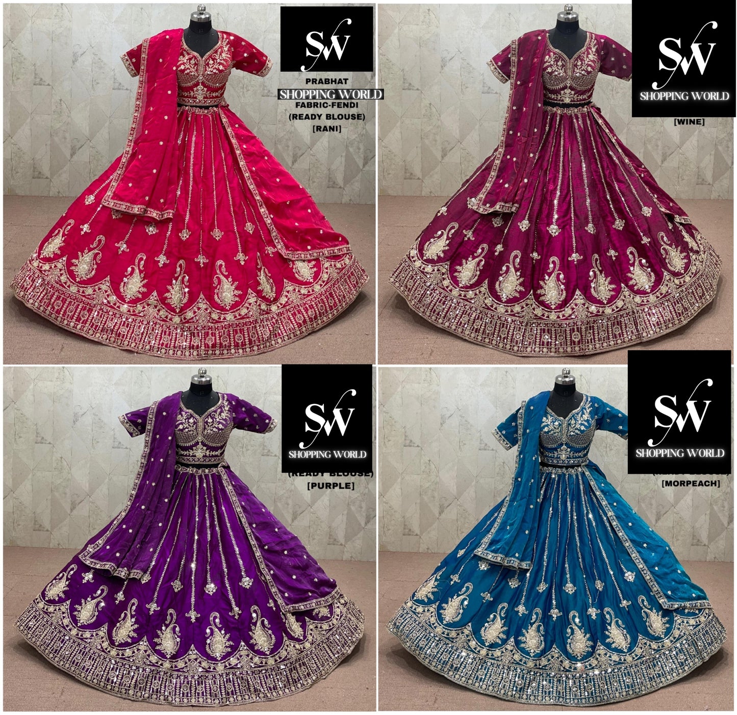 Rani Pink Wine Purple Morpeach Blue Ready to Wear crop top Lehenga