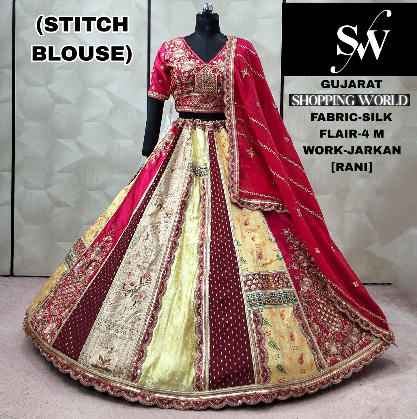 रानी पिंक सिल्क क्रॉप टॉप लहंगा