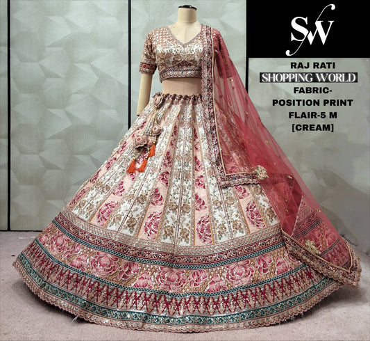 Rani pink position print Crop Top Lehenga