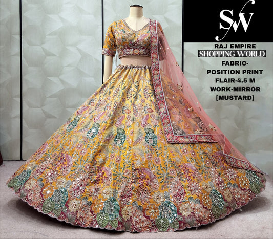 Sea green Position Print Crop Top Lehenga