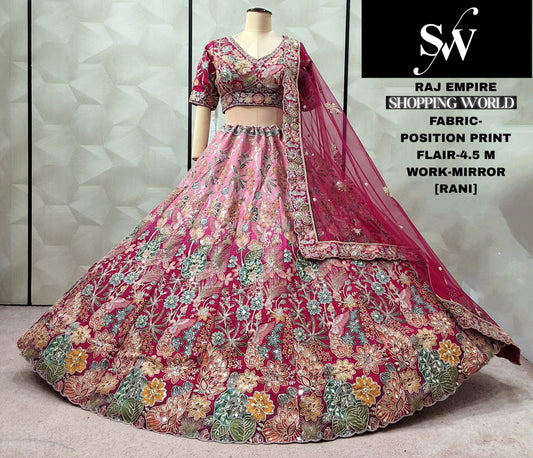 Red Position Print Crop Top Lehenga