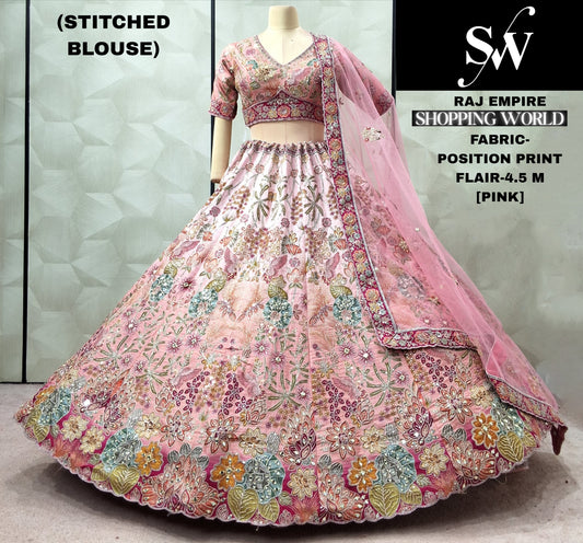 Mustard Position Print Crop Top Lehenga