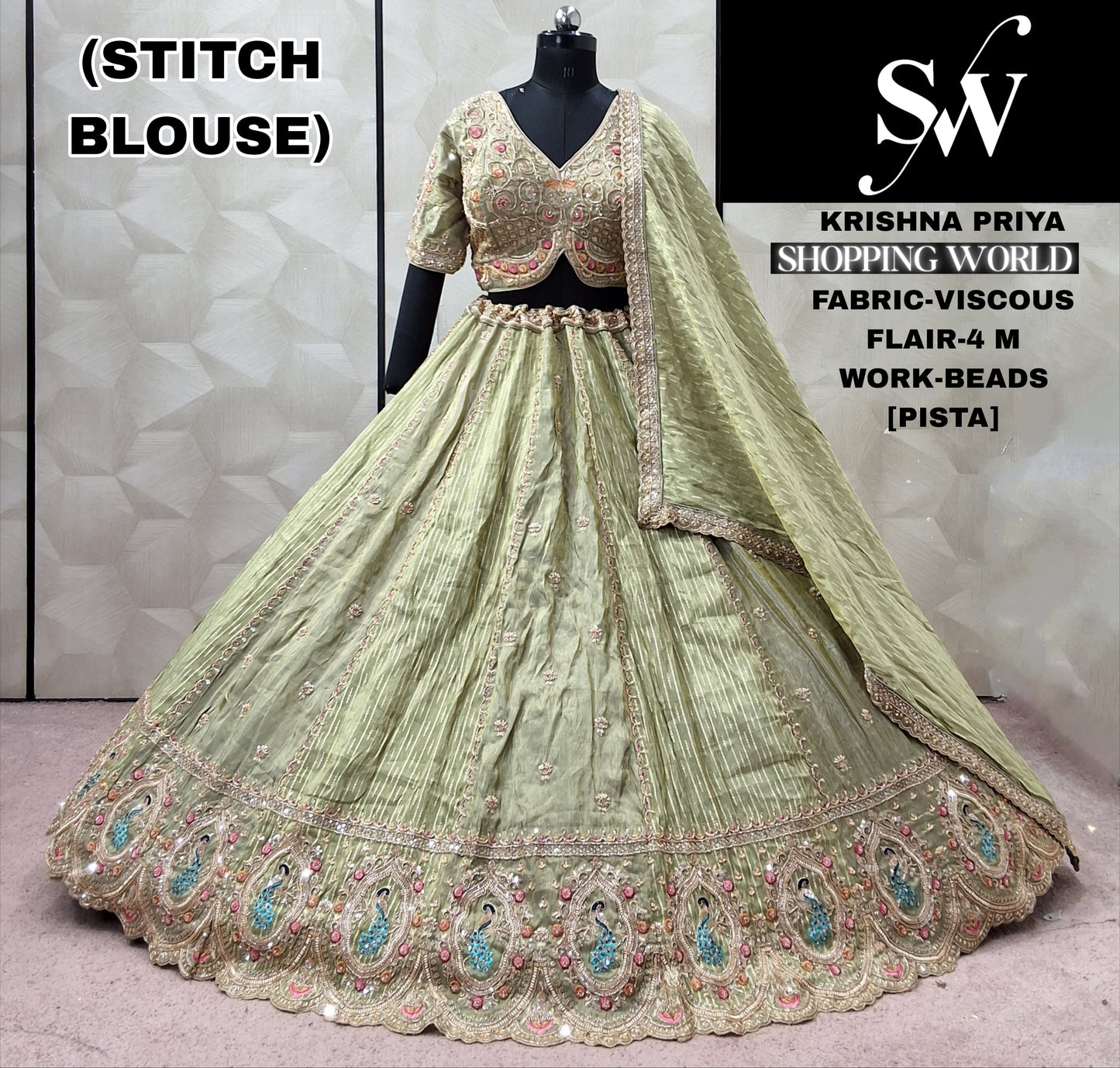 Peach Viscous peacock Crop Top Lehenga - Shopping World