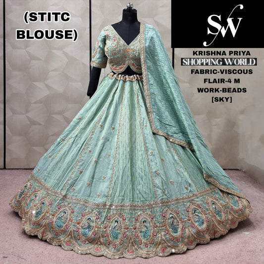 Peach Viscous peacock Crop Top Lehenga - Shopping World