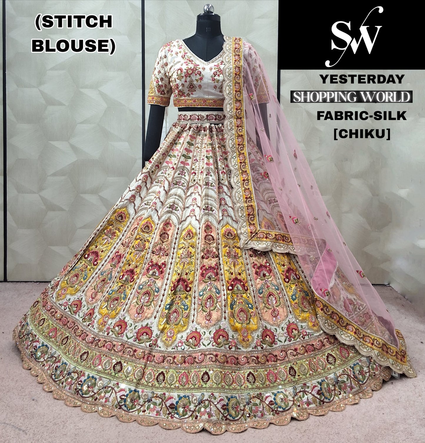 White pink Silk Crop Top Lehenga