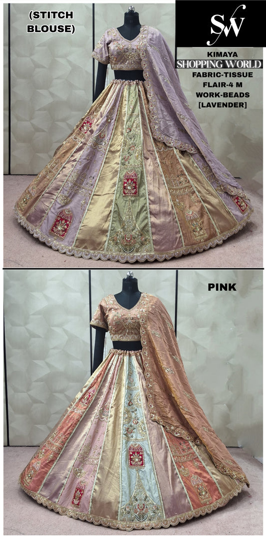 Lavender peach Pink Tissue crop top Lehenga