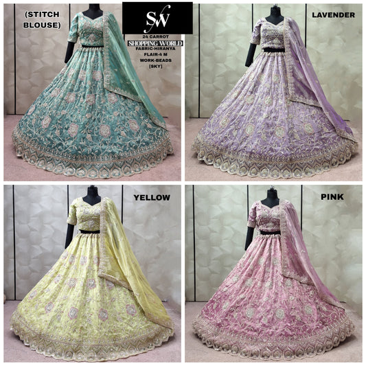 Lavender Sky Blue Yellow pink crop top Lehenga