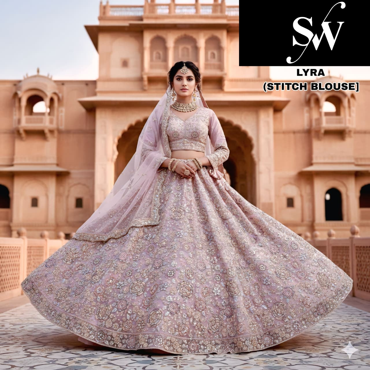 Sky Blue Net Crop Top Lehenga