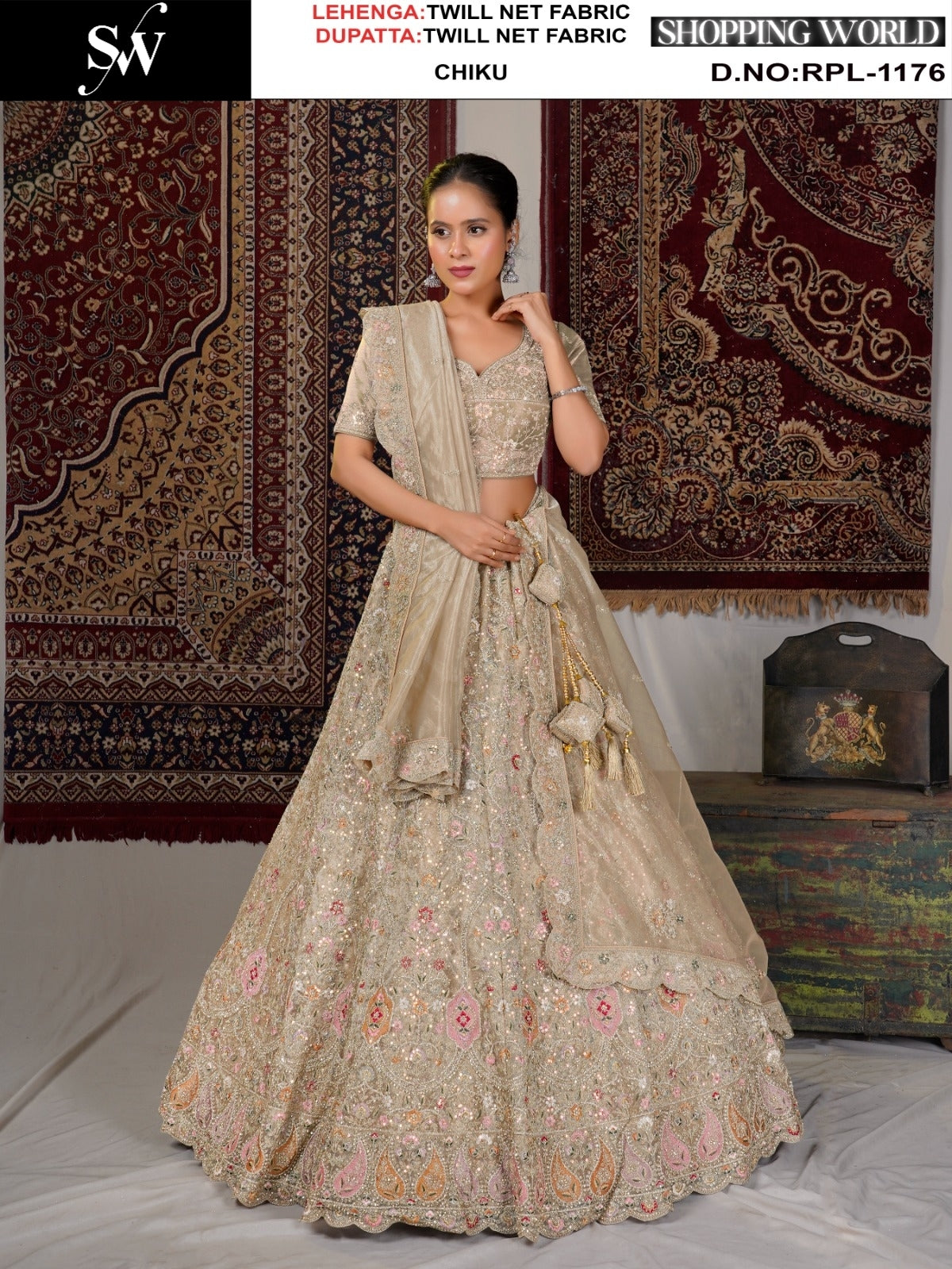 Off White Twill Net Lehenga - Shopping World