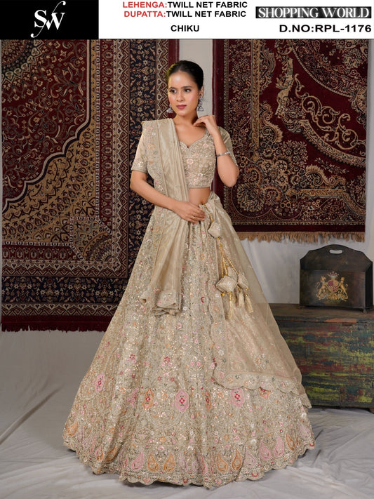 Off White Twill Net Lehenga - Shopping World