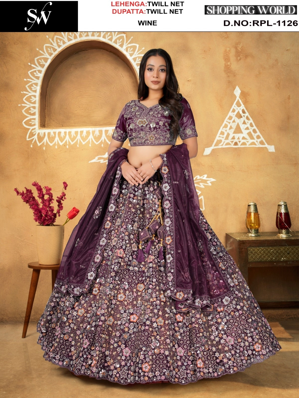 Maroon Twill Net Lehenga - Shopping World