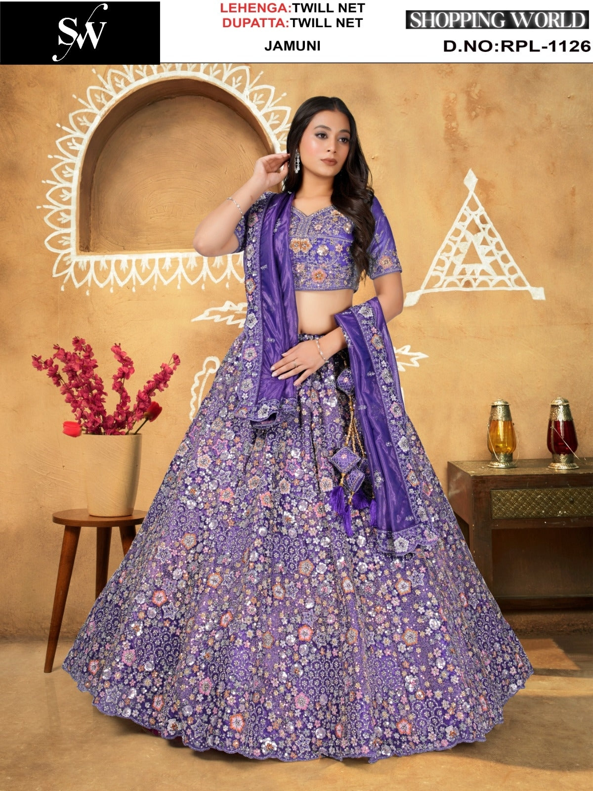 Maroon Twill Net Lehenga - Shopping World