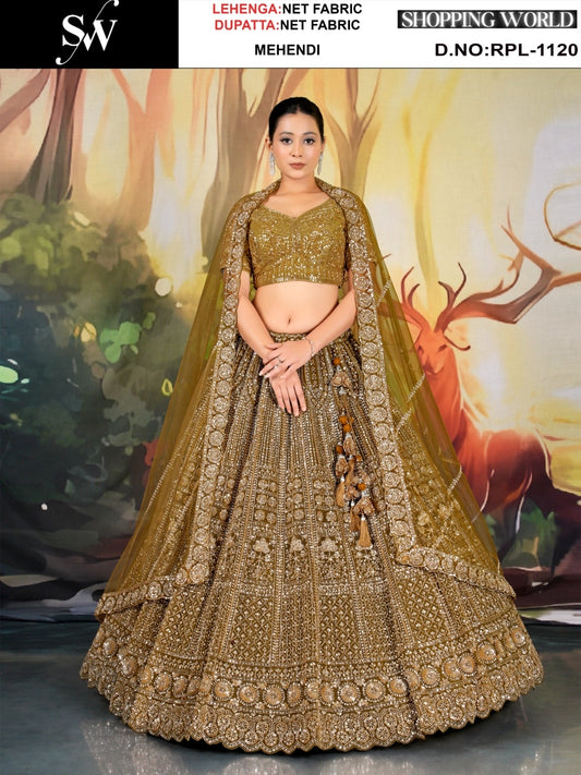 Mehendi Green Net Lehenga - Shopping World
