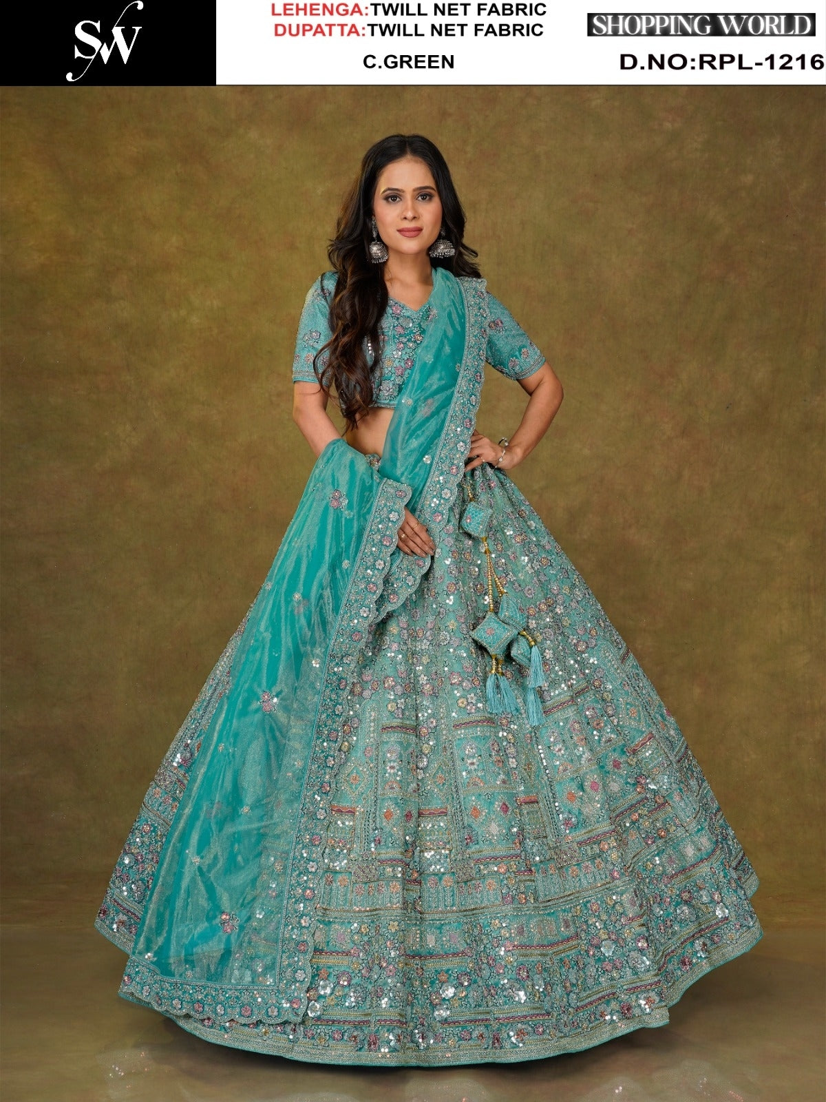 Sea green Twill Net Lehenga - Shopping World