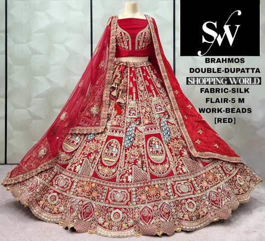 Red Silk Double Dupatta bridal Lehenga - Shopping World