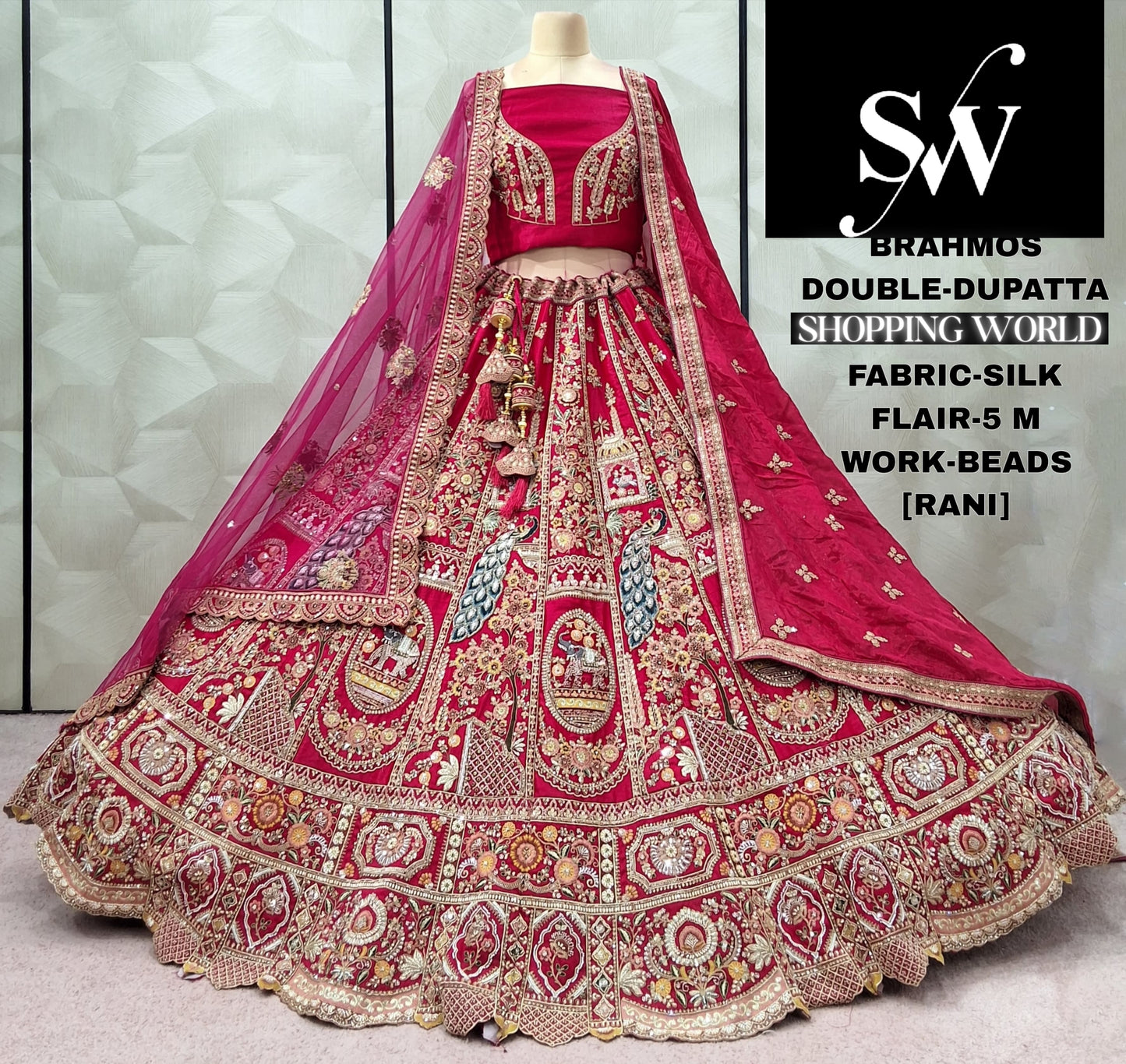 Red Silk Double Dupatta bridal Lehenga - Shopping World