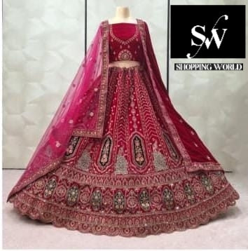 Rani pink Velvet Bridal Lehenga - Shopping World