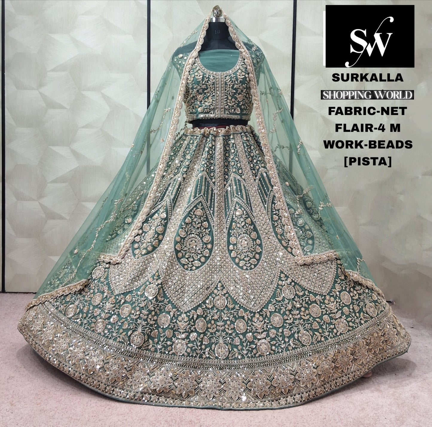 Pista Green Net Lehenga - Shopping World
