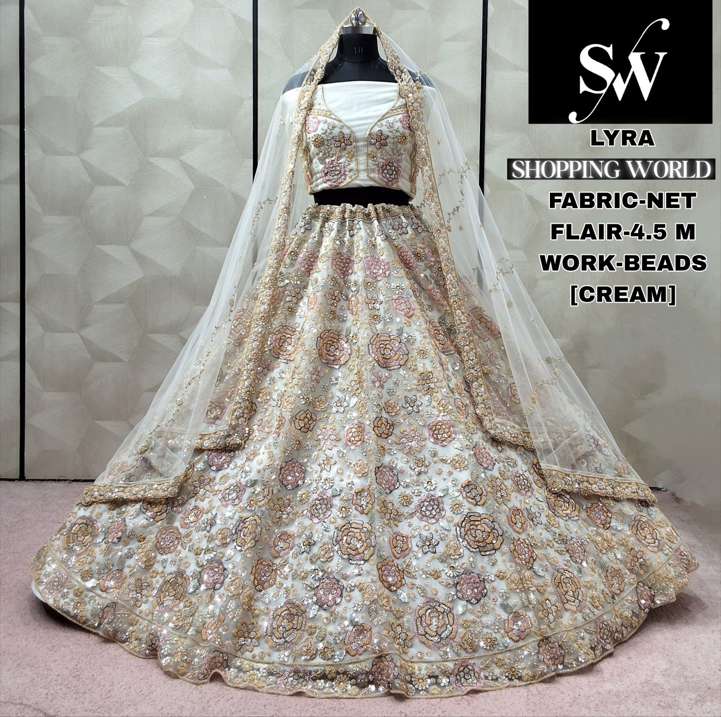 Cream White Ready to wear Net Crop top Lehenga - Shopping World