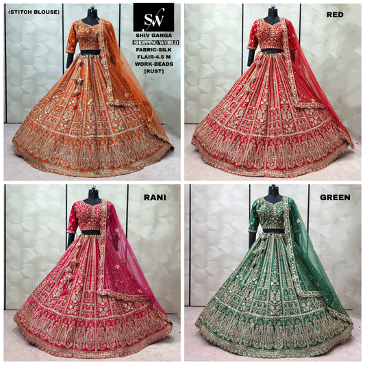 Rust orange Rani pink Red green Ready to wear Crop top Lehenga - Shopping World