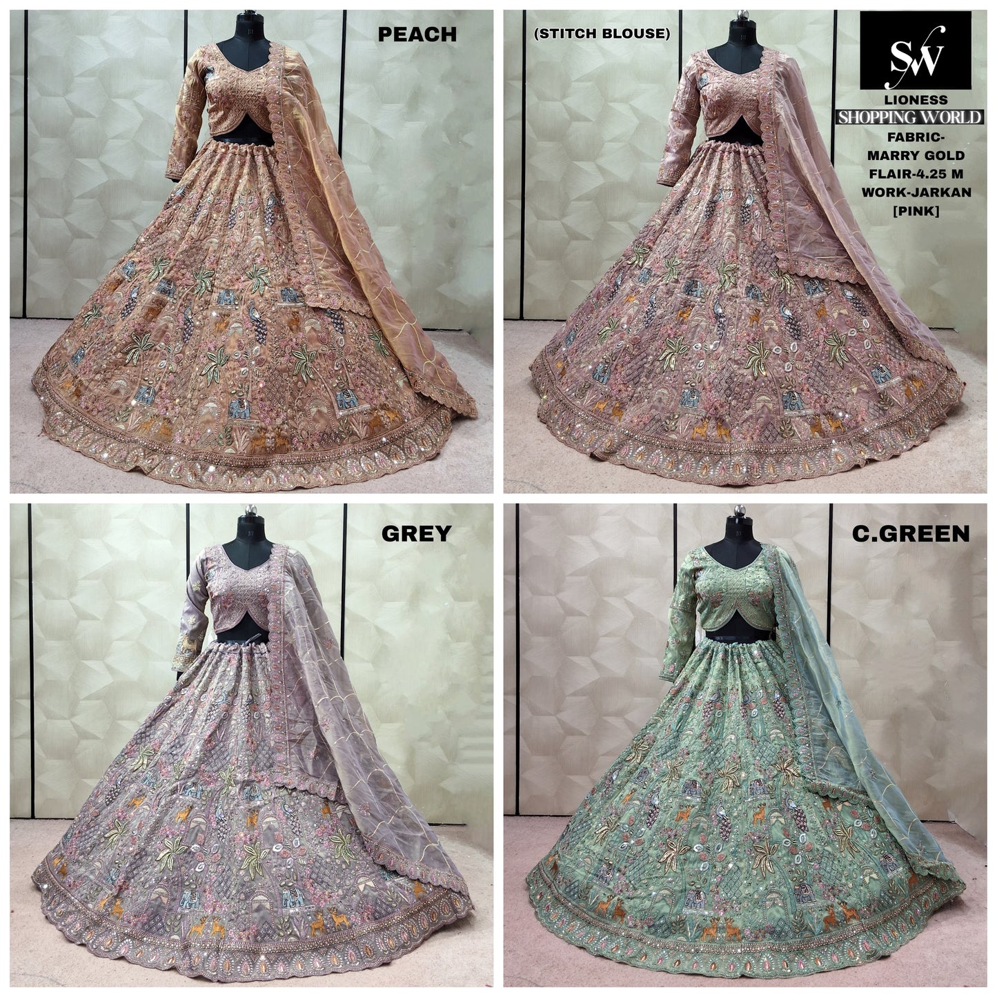 Peach Grey Pink Sea green Ready to wear Crop top Lehengae - Shopping World