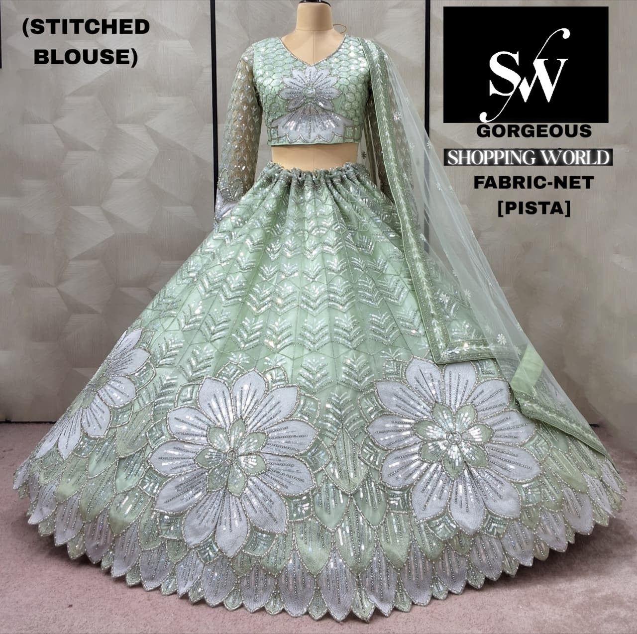 Pista Green Ready to wear Net Crop top Lehenga - Shopping World