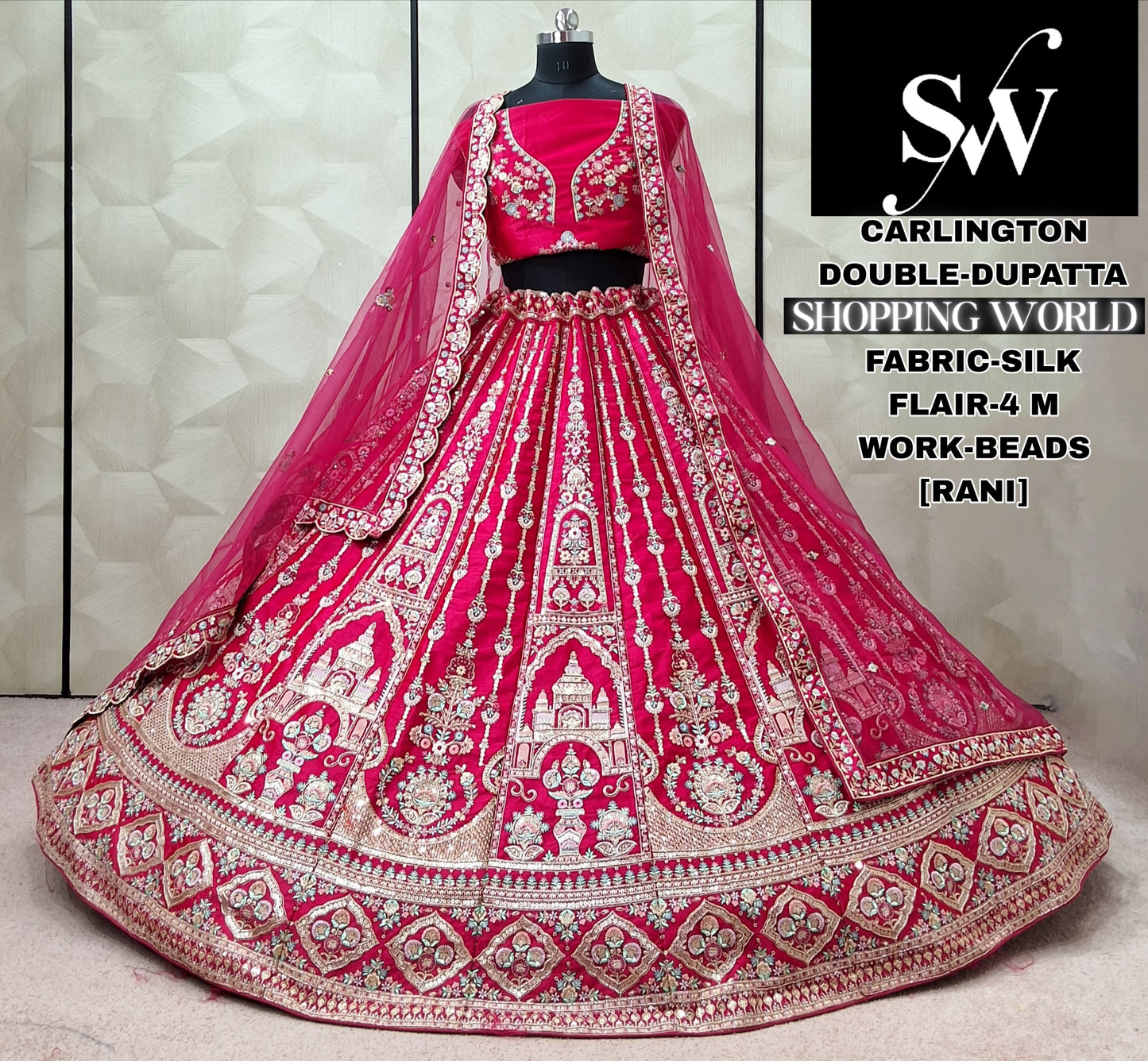 Red Silk Double Dupatta bridal Lehenga - Shopping World