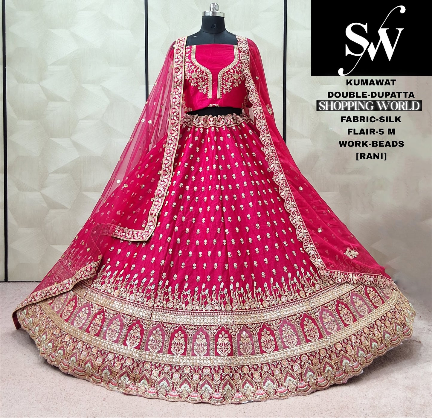 Rani pink Silk Double Dupatta bridal Lehenga - Shopping World