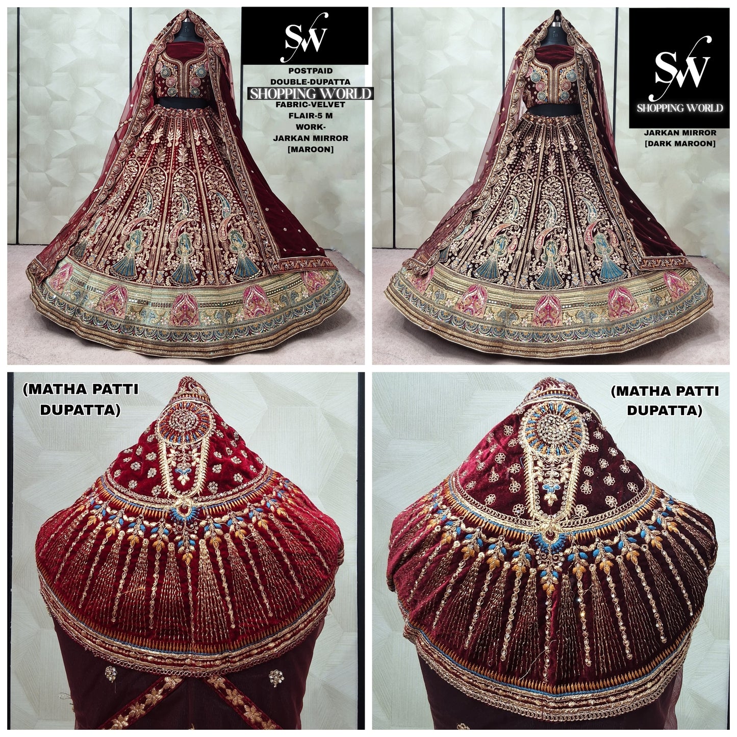 Dark maroon maroon Velvet bridal Lehenga - Shopping World