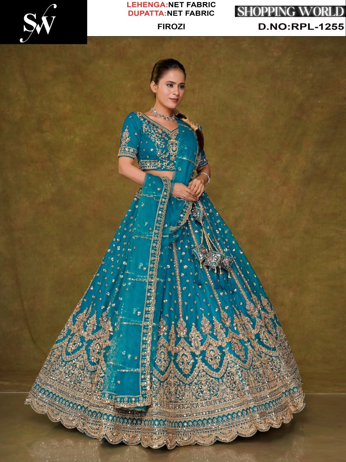 Rust Orange Net Lehenga