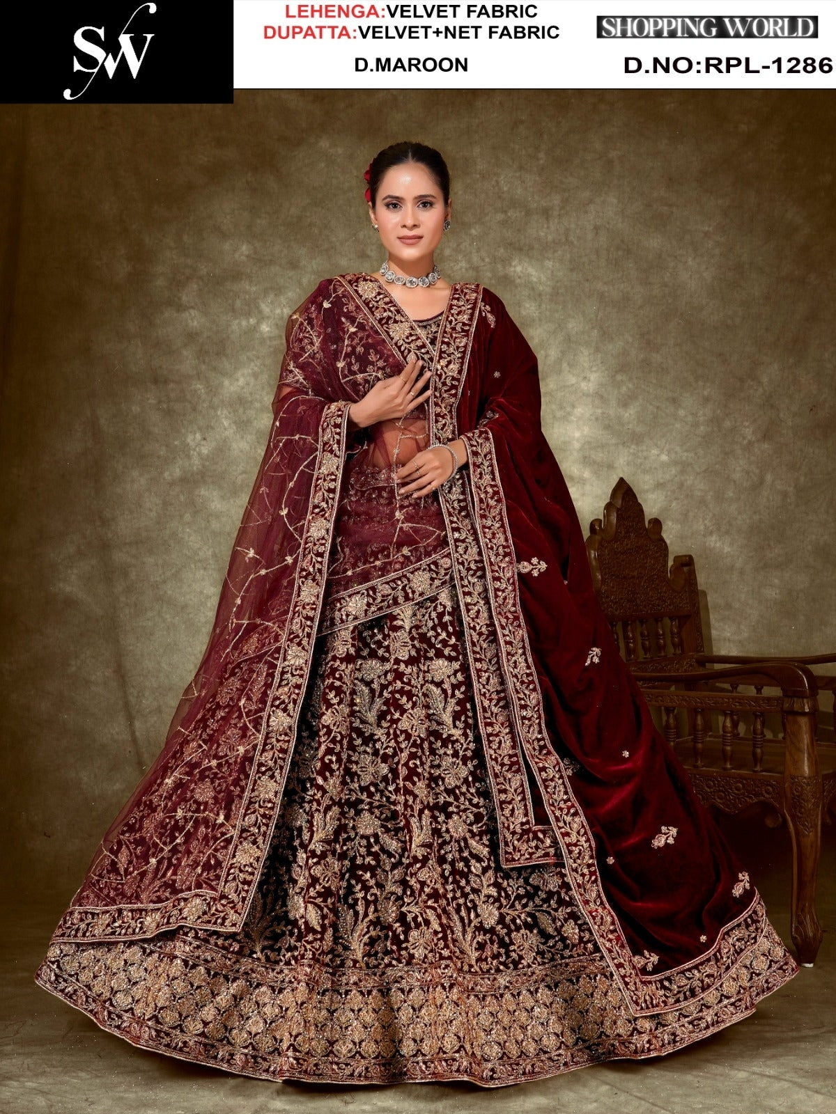 Maroon Velvet Lehenga