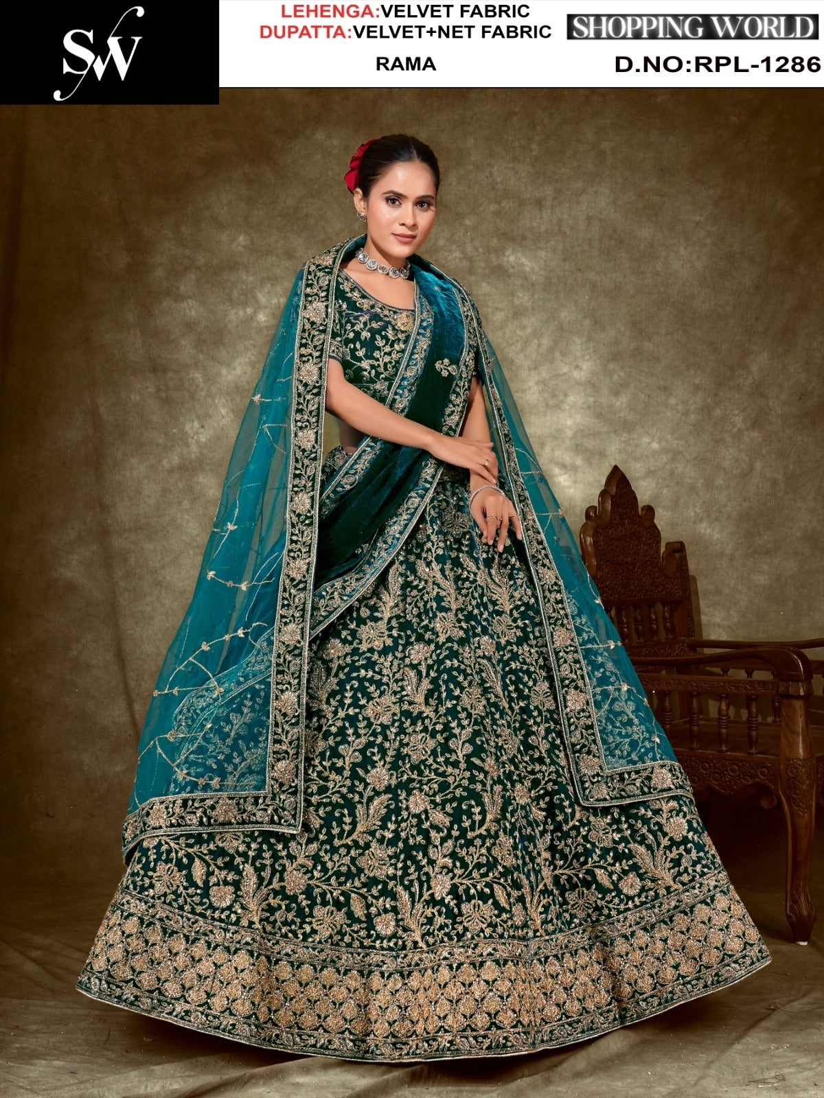 Dark Maroon Velvet Lehenga