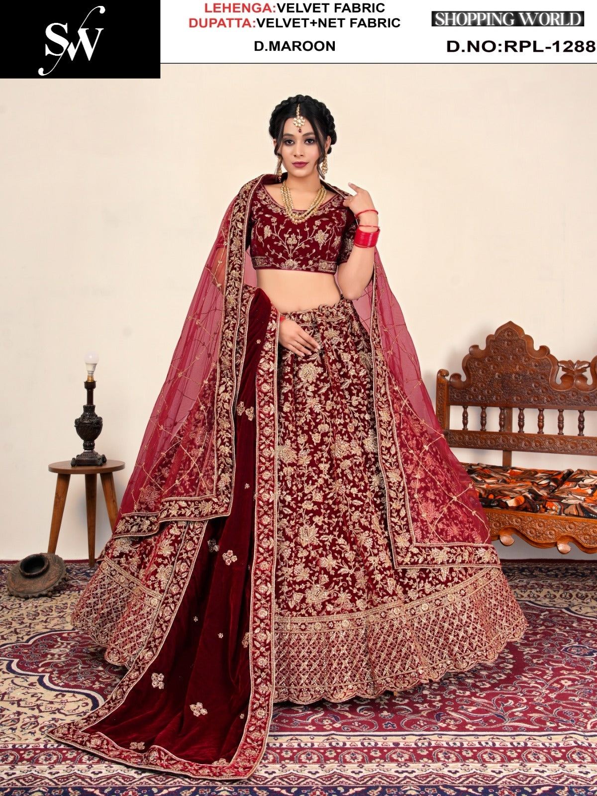Rani pink Velvet Lehenga