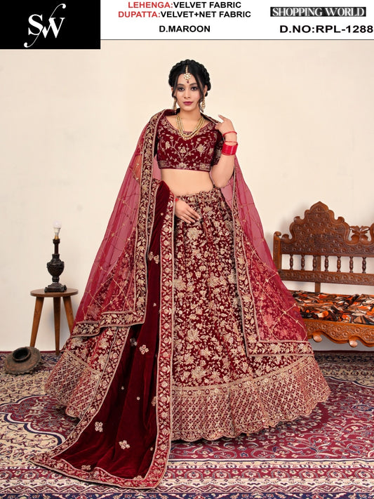 Wine Velvet Lehenga