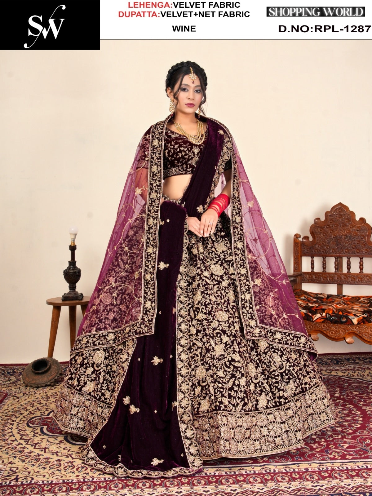 Rani pink Velvet Lehenga