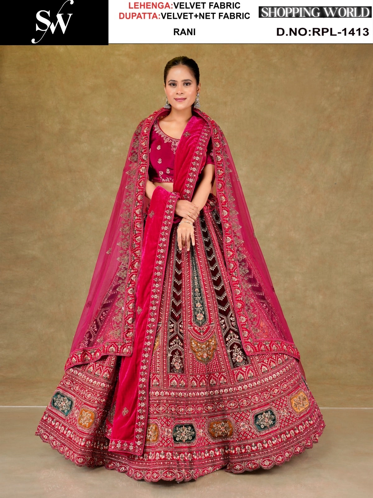 Dark Maroon Velvet Lehenga