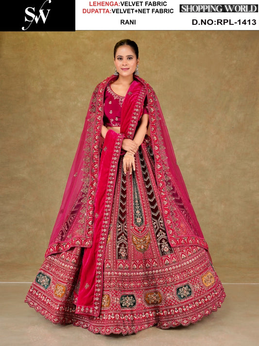 Maroon Velvet Lehenga