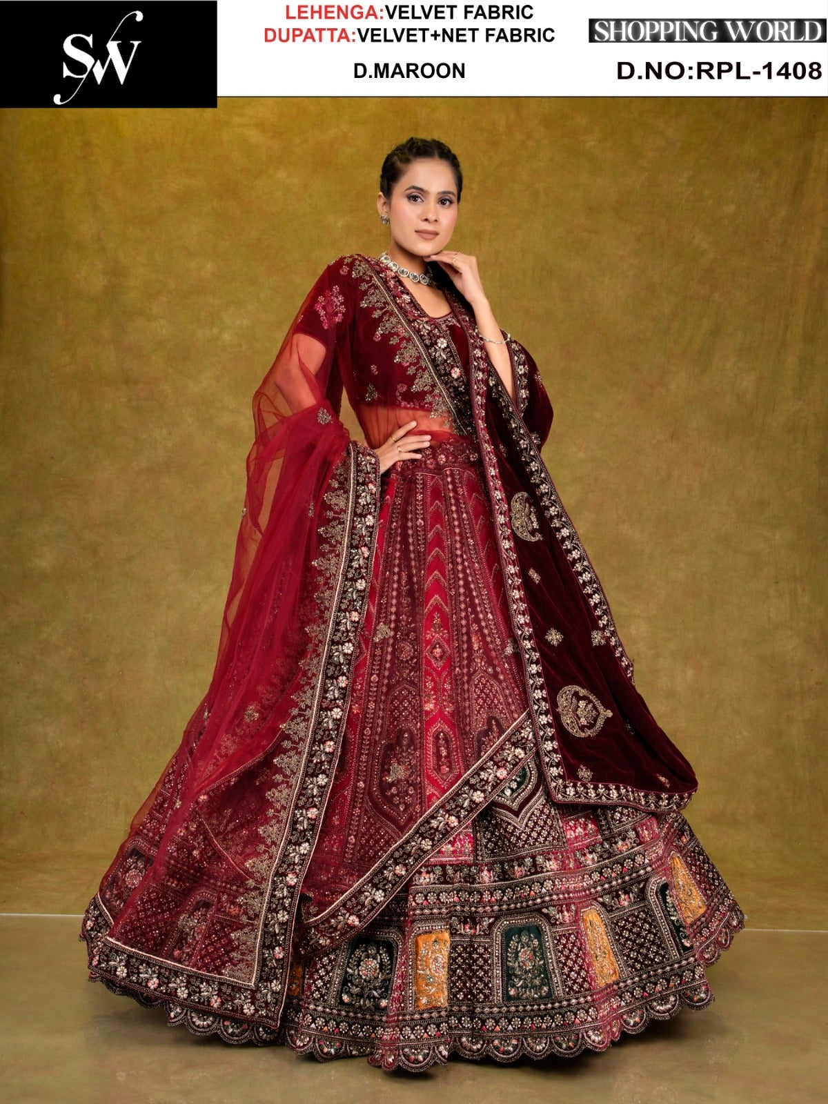 Dark Maroon Velvet Lehenga