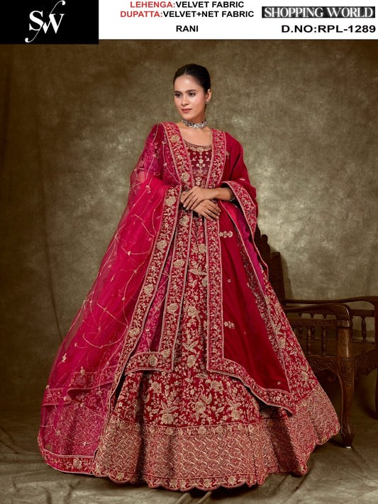 Rama green Velvet Lehenga