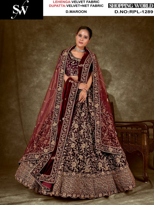 Rani pink Velvet Lehenga