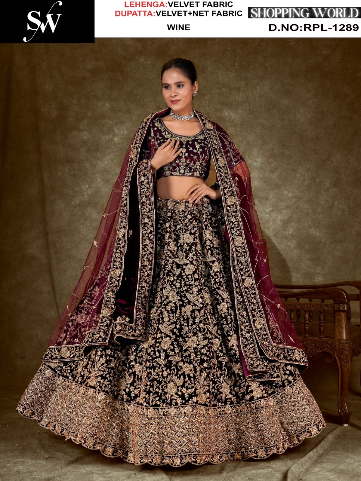 Maroon Velvet Lehenga