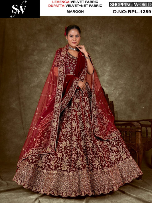 Wine Velvet Lehenga