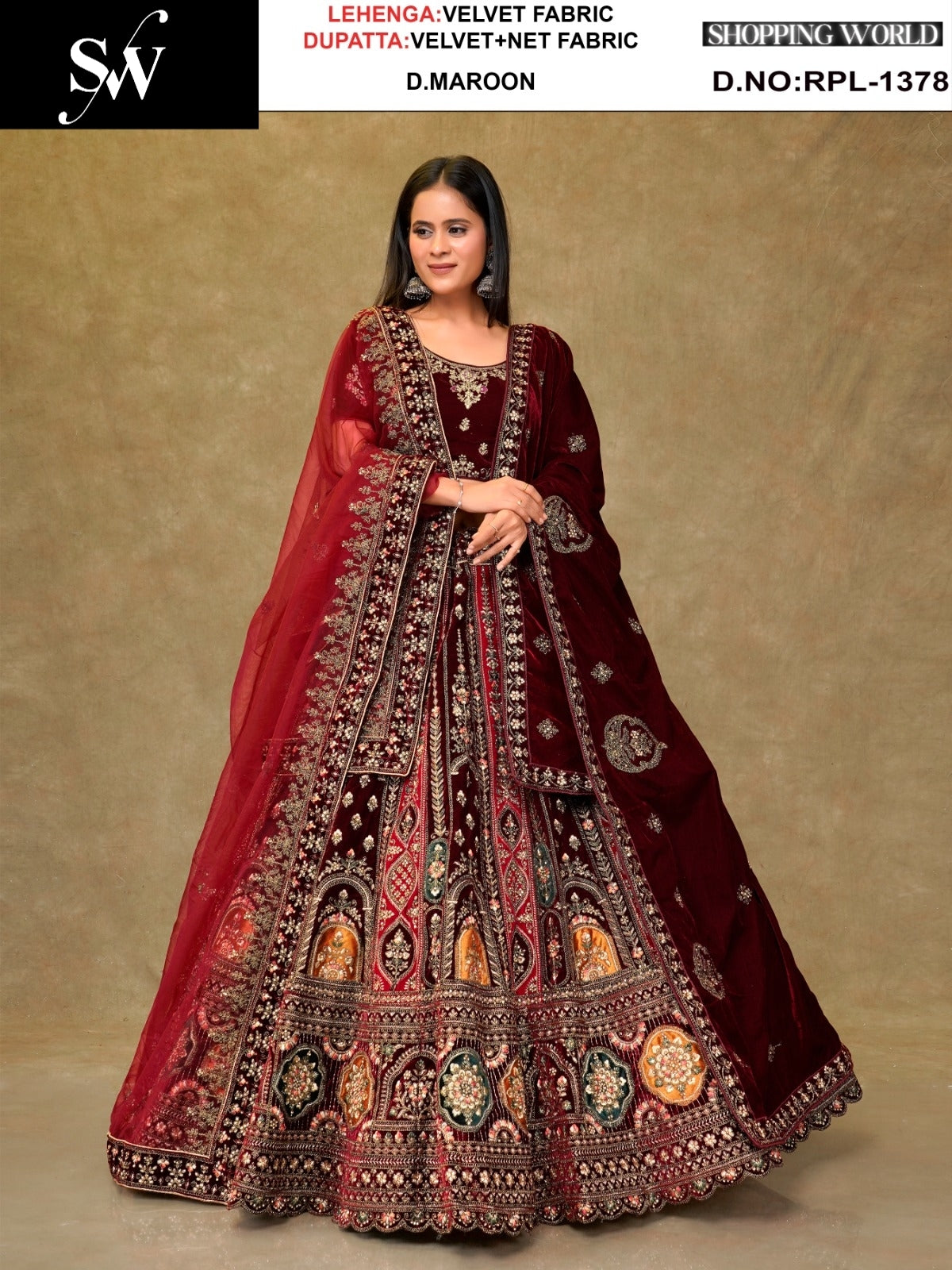 Maroon Velvet Lehenga