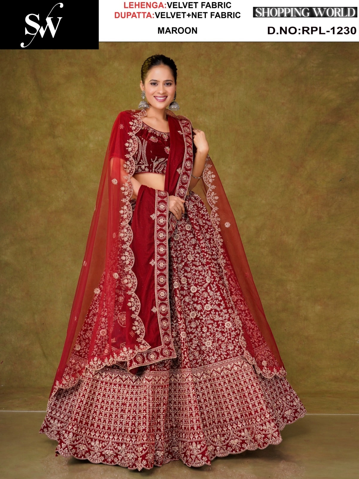 Dark Maroon Velvet Lehenga