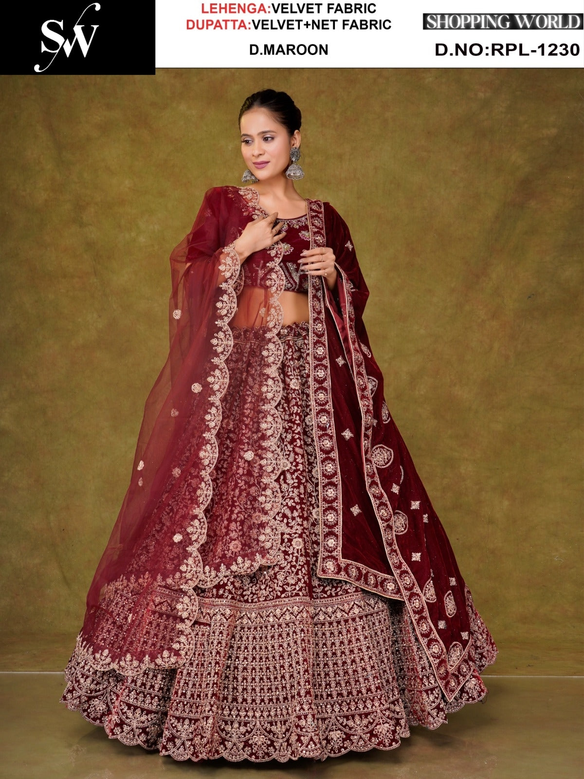Maroon Velvet Lehenga