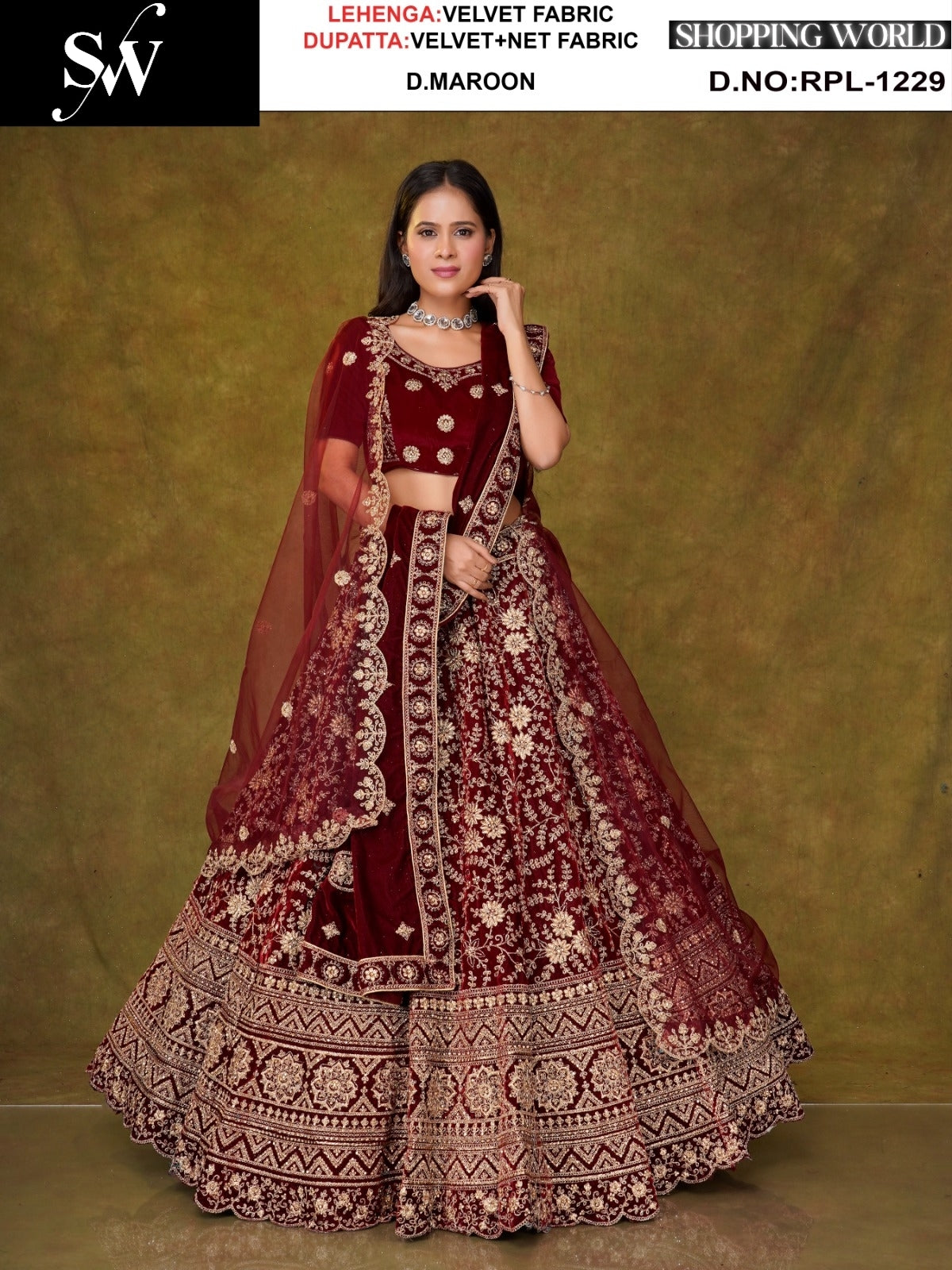 Maroon Velvet Lehenga