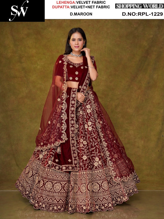 Maroon Velvet Lehenga
