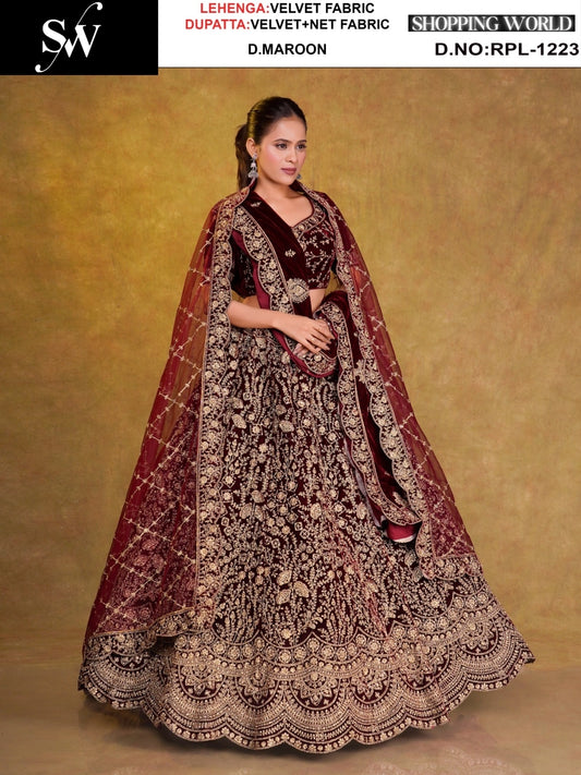 Rani pink Velvet Lehenga
